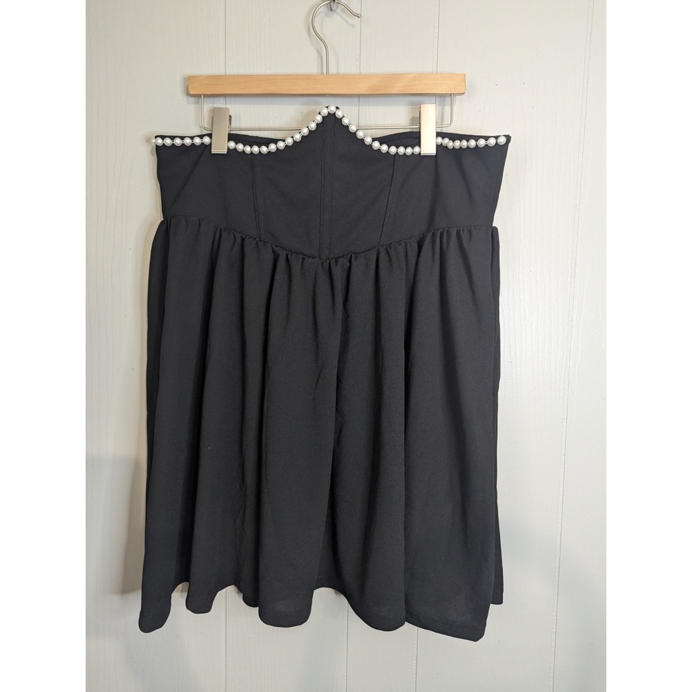 Sexy Black under bust black corset style top faux pearls 2XL anime retro mod NWT